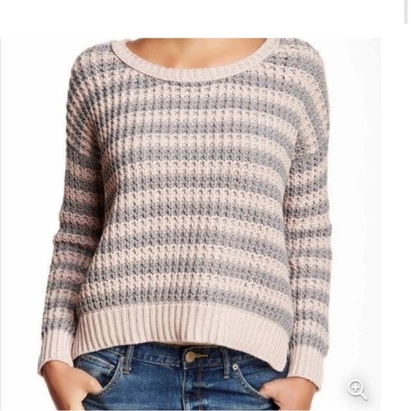 Free People At the Beach Gray Pink Striped Chunky Pullover Sweater small - Picture 1 of 6
